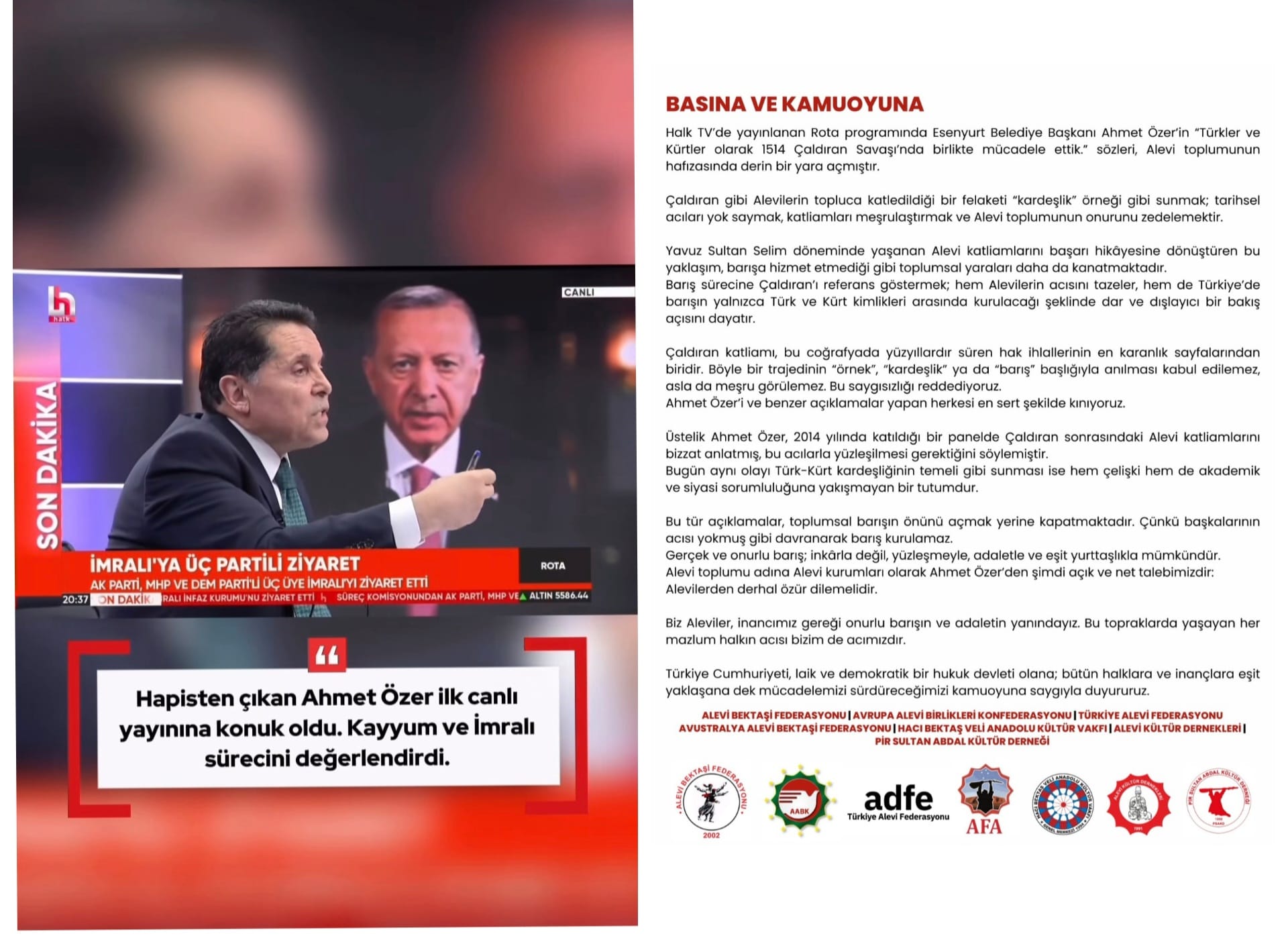 Alevi Kurumlarından Ahmet Özer’e tepki: ‘’Tarihi acılar kardeşlik malzemesi olamaz’’