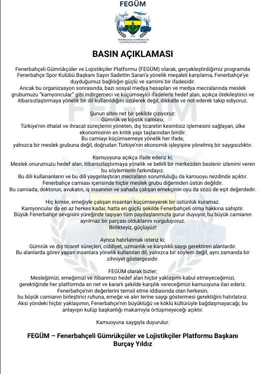 FEGÜM’DEN BASIN AÇIKLAMASI!