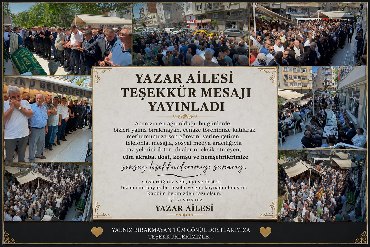 YAZAR AİLESİ TEŞEKKÜR MESAJI